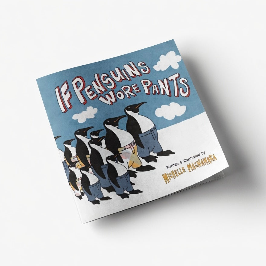 Book titled 'If Penguins Wore Pants' with penguin illustrations on a white background