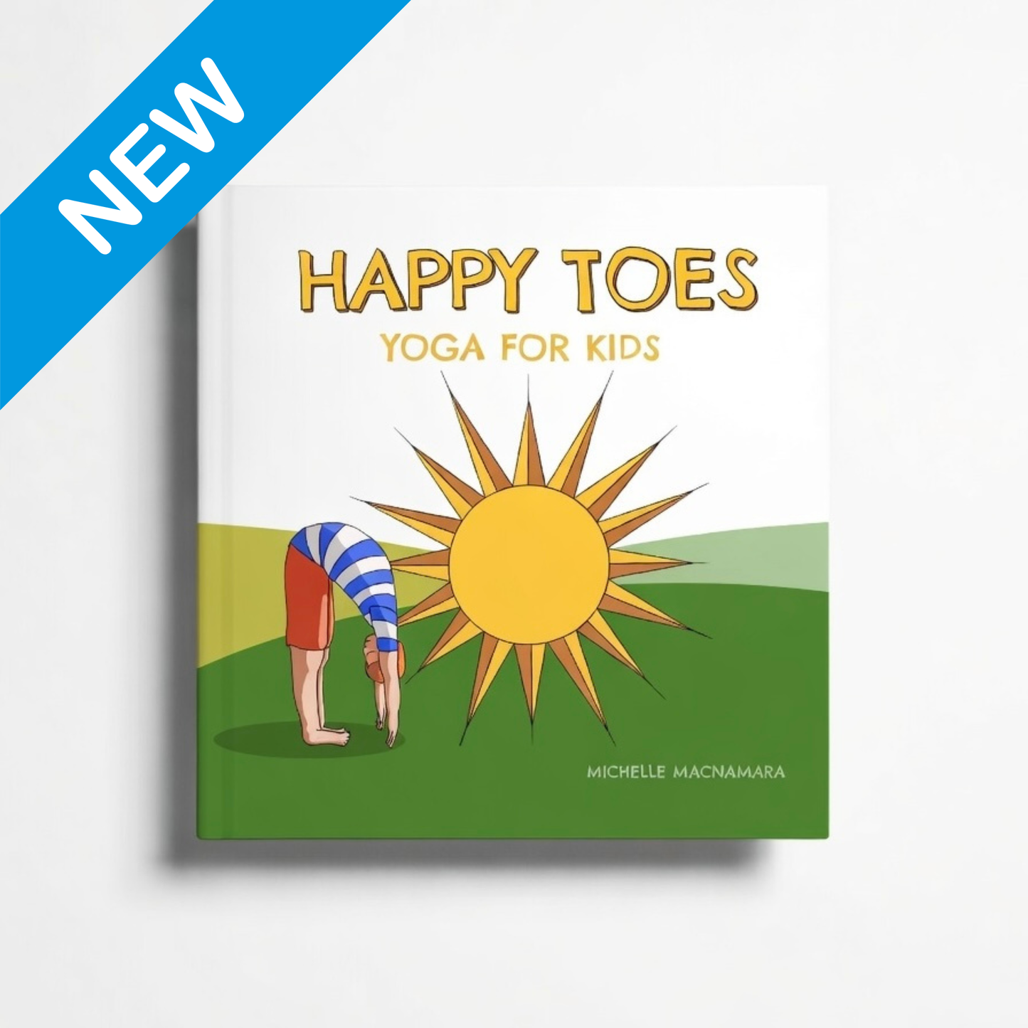 Book cover of 'Happy Toes: Yoga for Kids' with a child doing a yoga pose and a sun illustration.